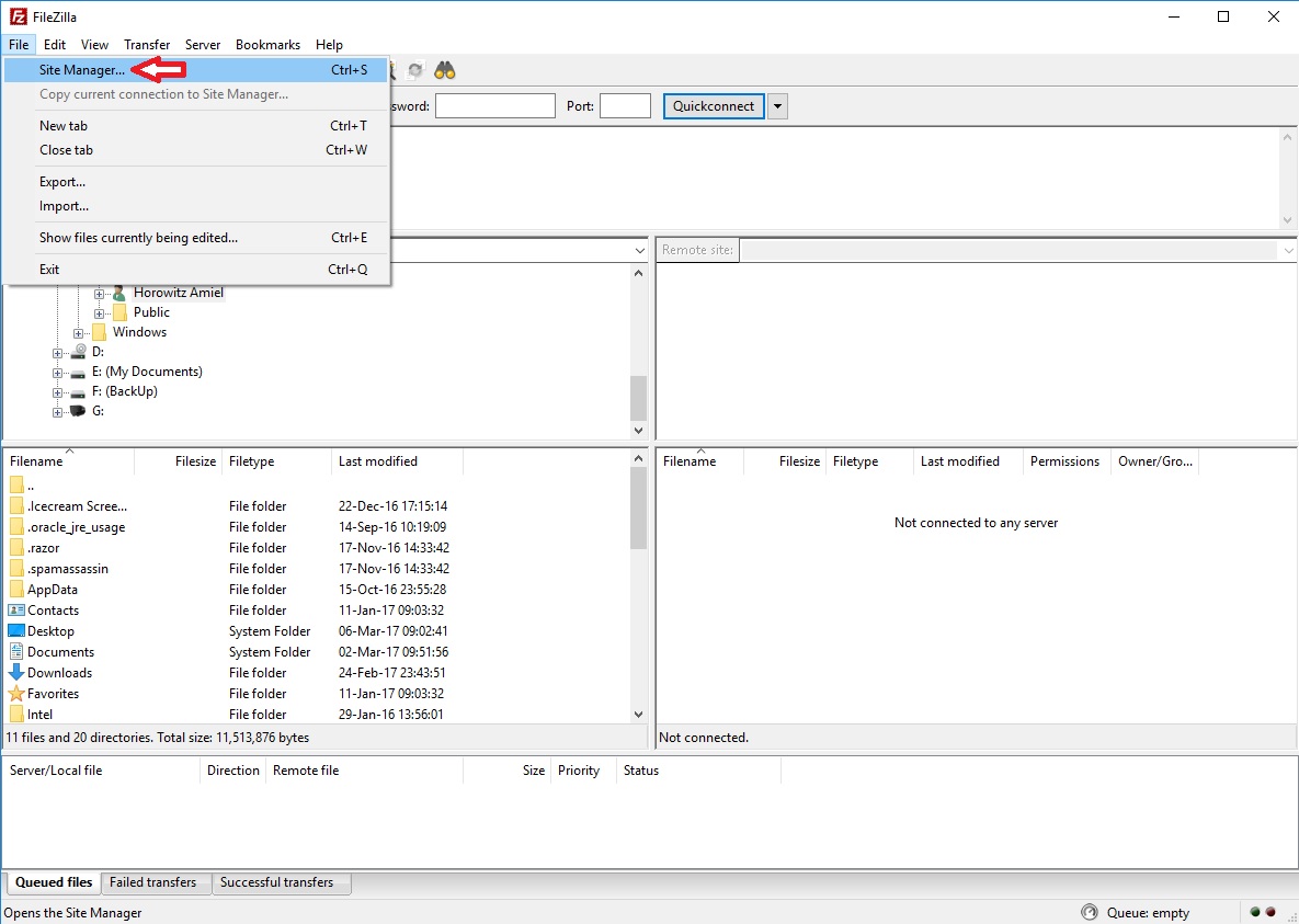 התחברות ל- FTP עם תוכנת Filezilla התחברות ל- FTP עם תוכנת Filezilla